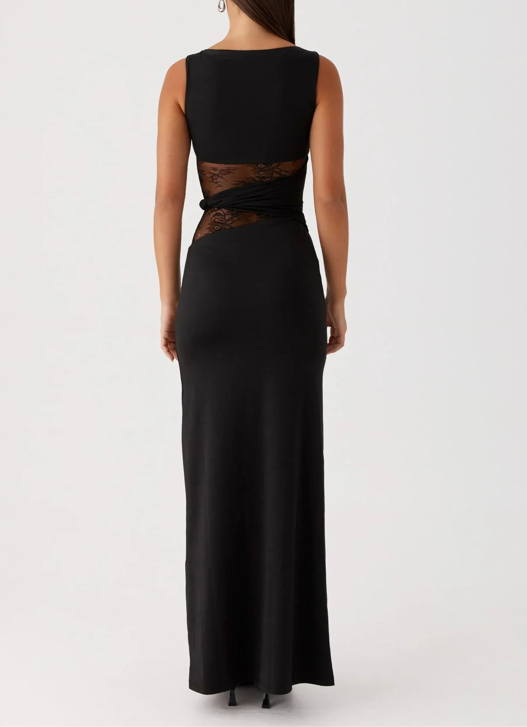 Flux | Lace Cutout Waist Black Maxi Dress
