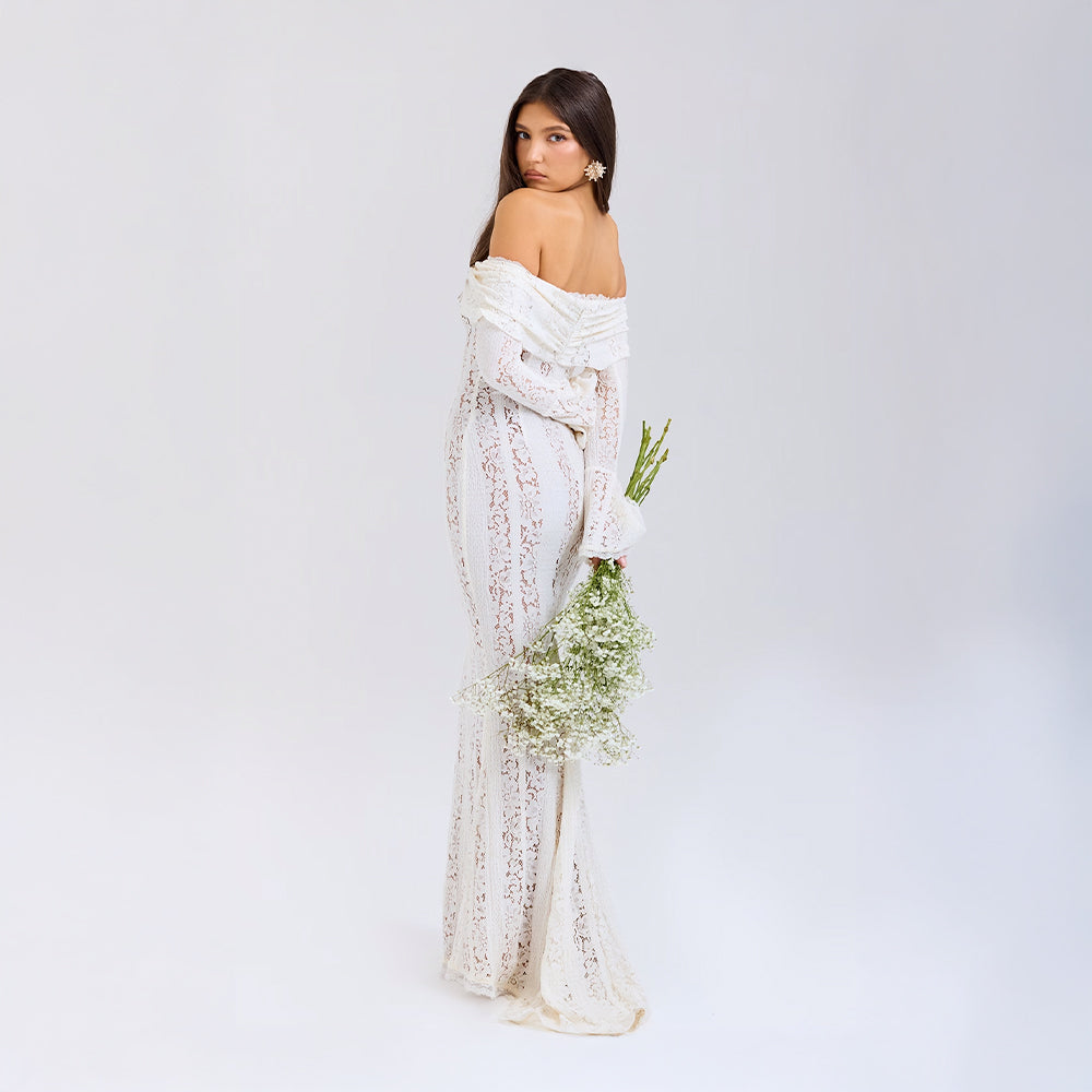 Lissy | Bell Sleeve Lace Off-Shoulder Maxi Dress