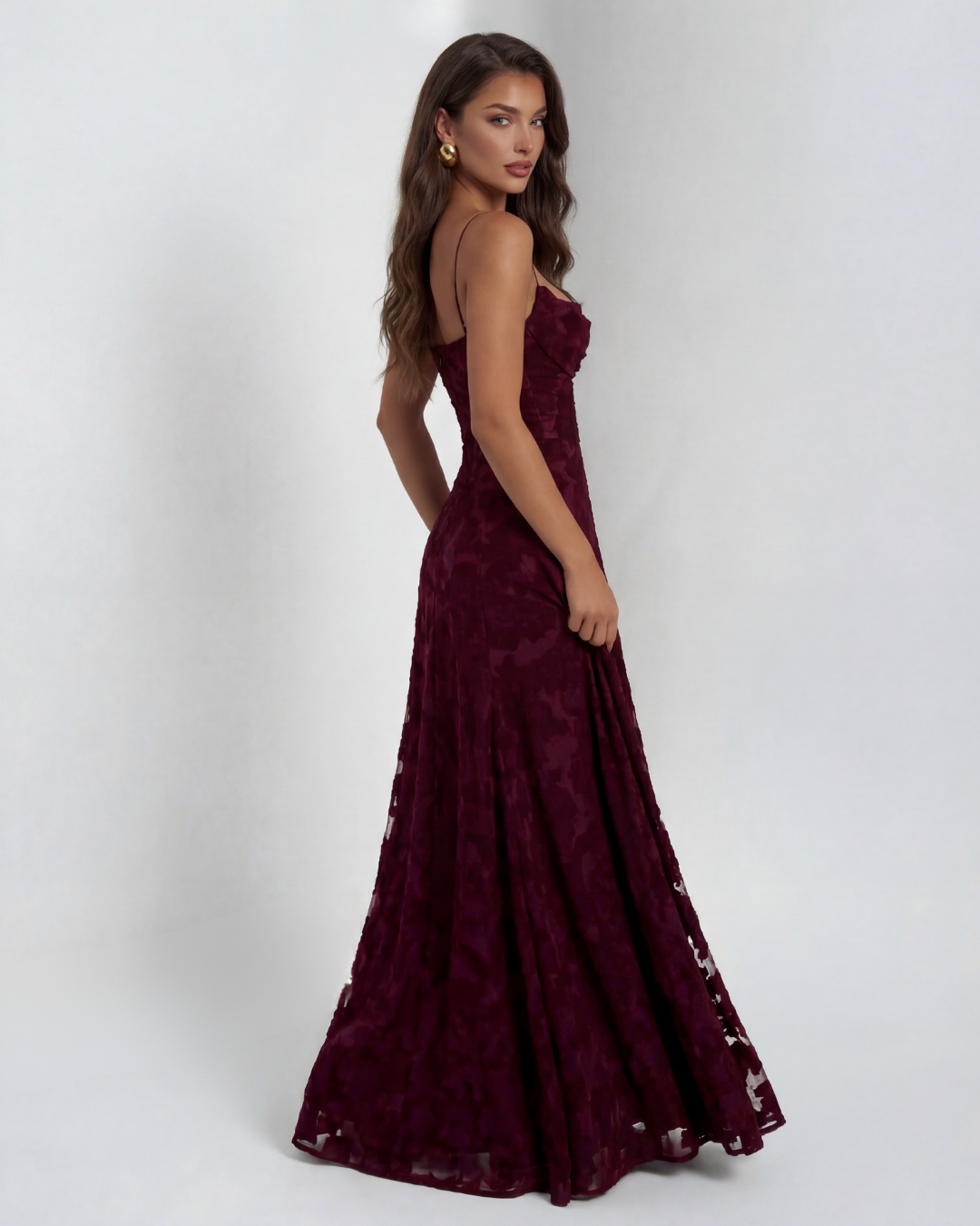 Sofia | Spaghetti Strap Straight Neckline Floral Lace Maxi Dress