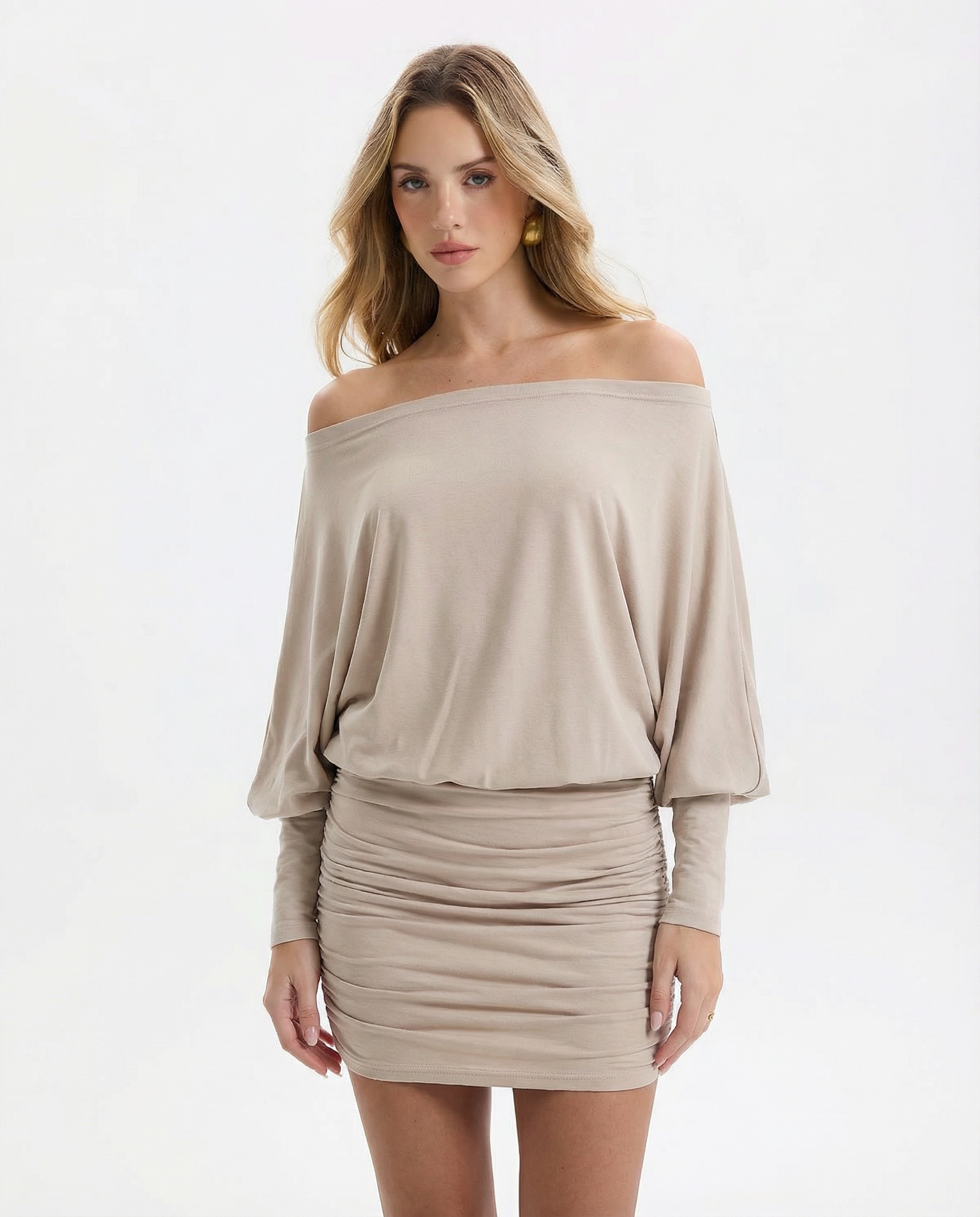 Sola | Ruched Mini Dress Draped Relaxed Top & Fitted Skirt