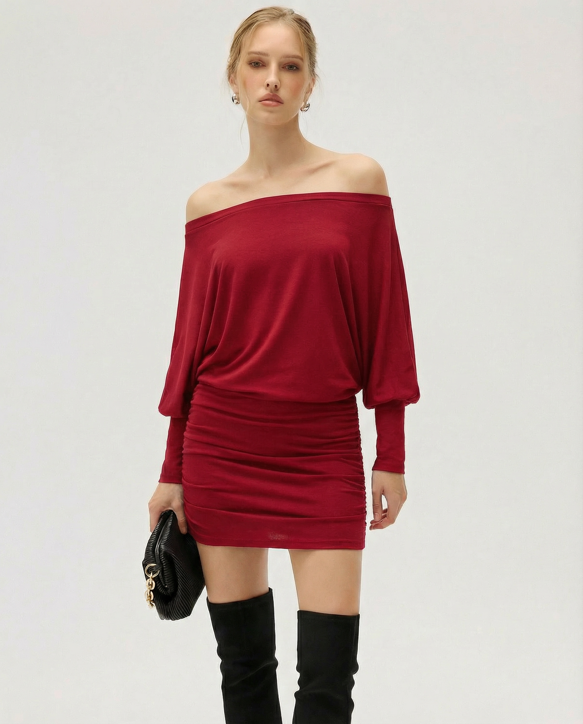 Jaimey | Draped Top Ruched Fitted Skirt Mini Dress