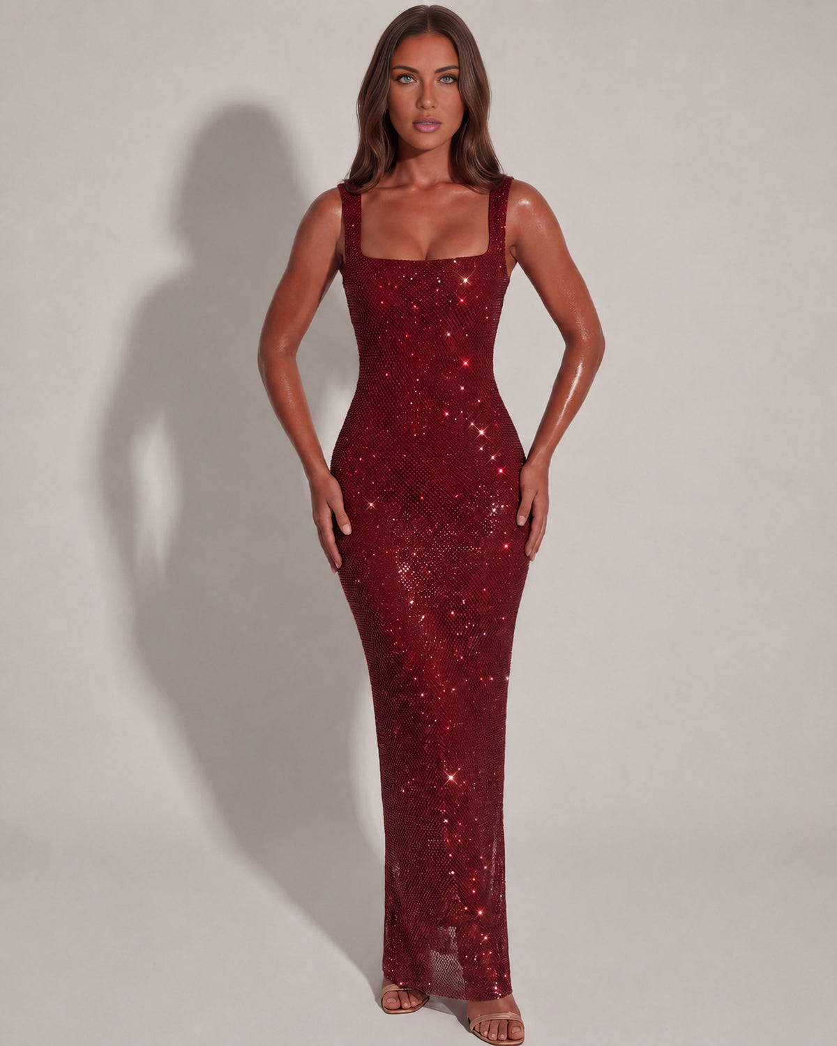 Isabella | Rhinestone Square Neck Maxi Dress