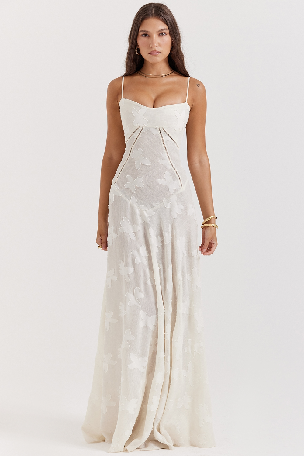 Sharon | Floral Embroidered Bodycon Maxi Dress