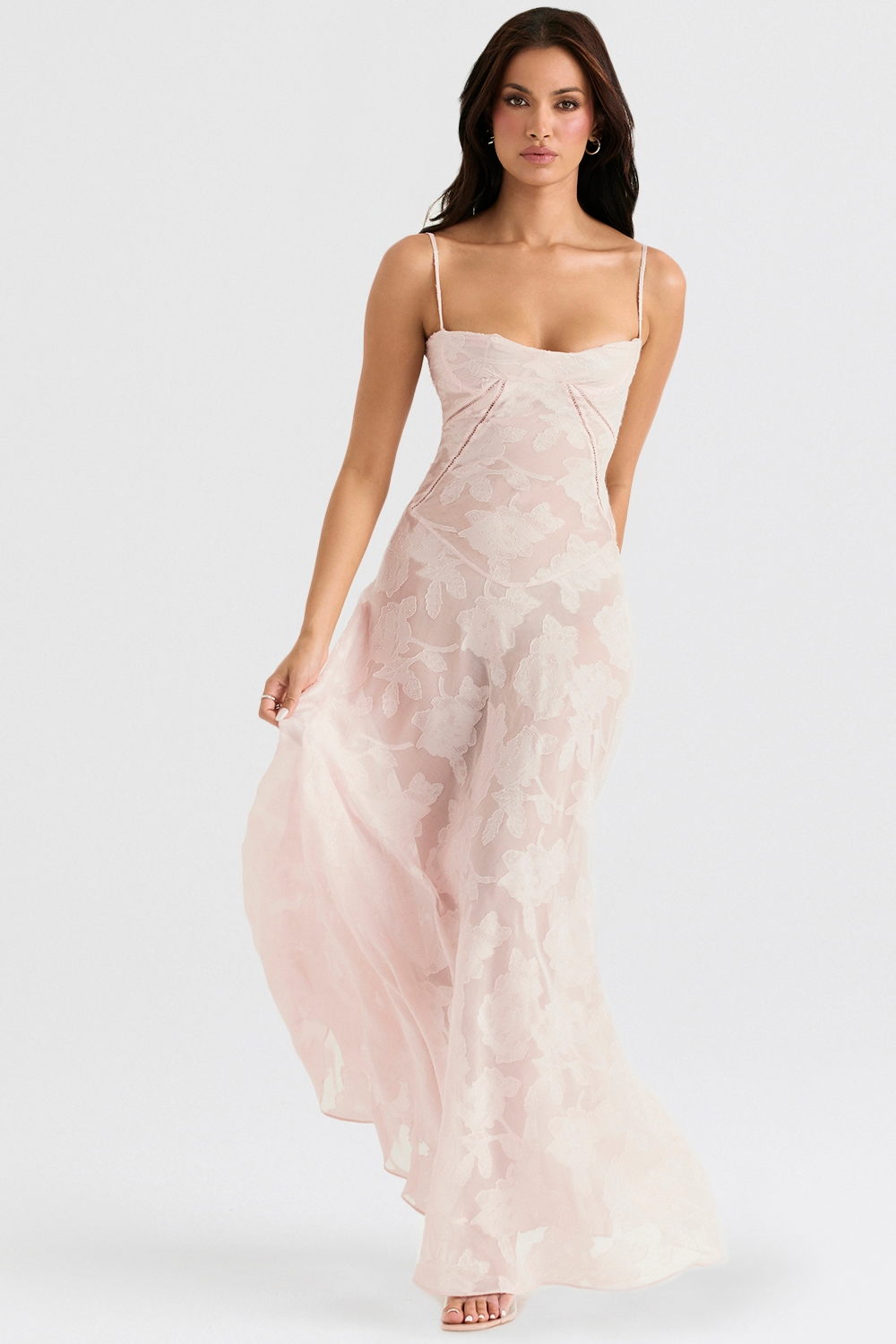 Sharon | Floral Embroidered Bodycon Maxi Dress