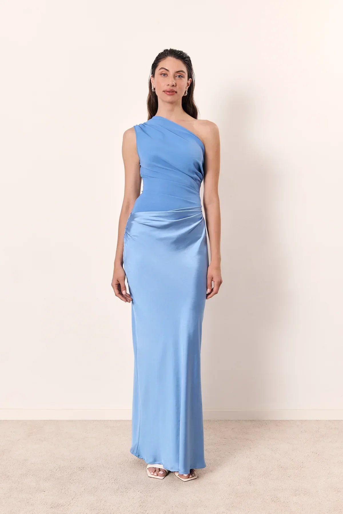 Zondra | Asymmetrical Matte & Shiny Satin Maxi Dress