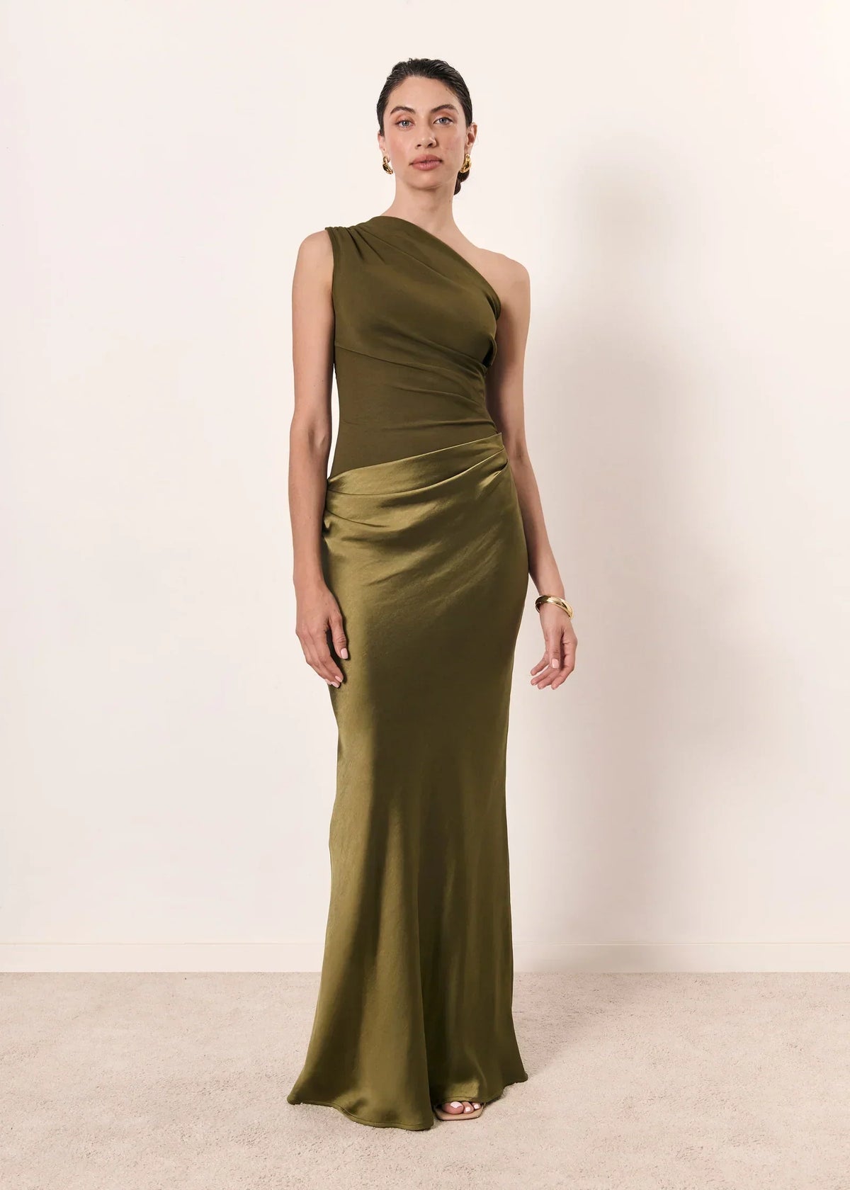 Zondra | Asymmetrical Matte & Shiny Satin Maxi Dress