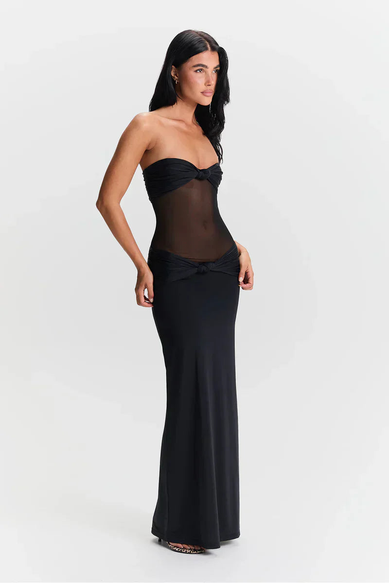 Eleina | Twist-Knot Mesh Panel Maxi Dress