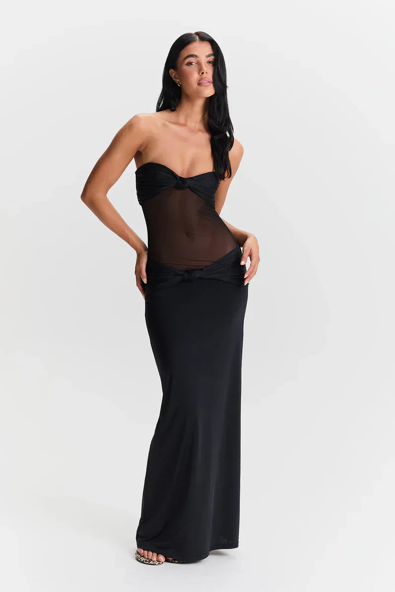 Eleina | Twist-Knot Mesh Panel Maxi Dress
