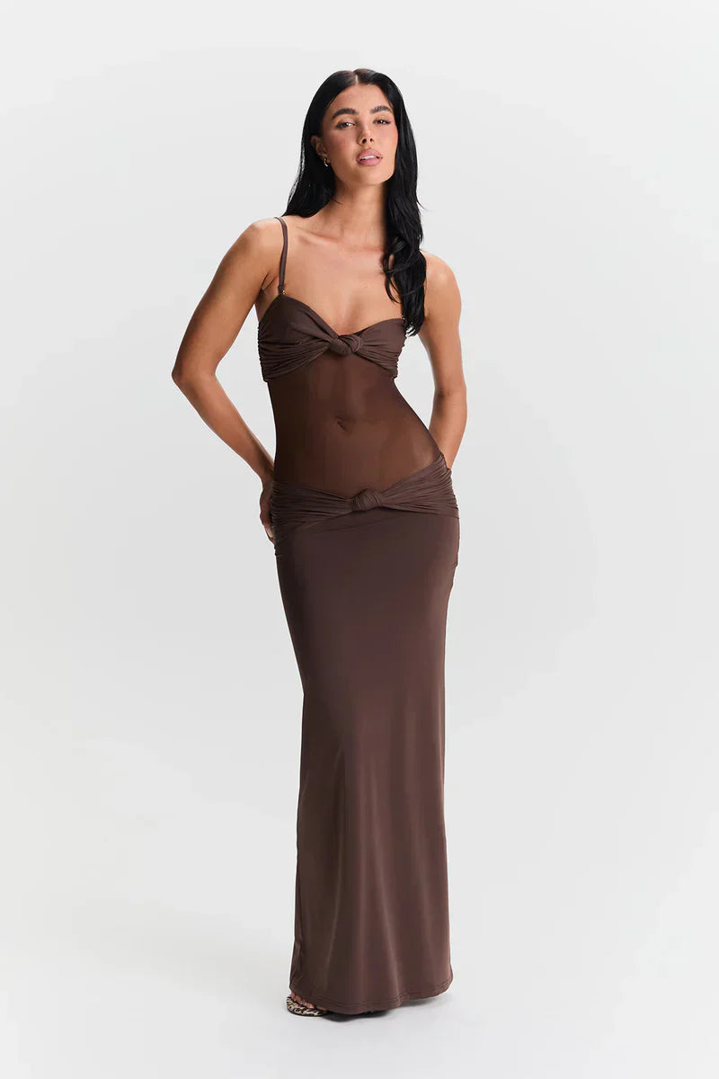 Eleina | Twist-Knot Mesh Panel Maxi Dress