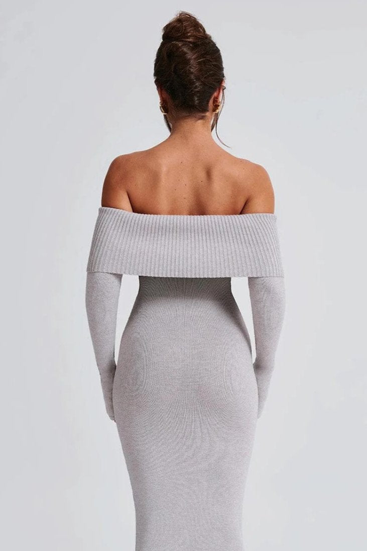 Angel | Off-Shoulder Black Maxi Dress – Premium Sculpting Knitted Gown