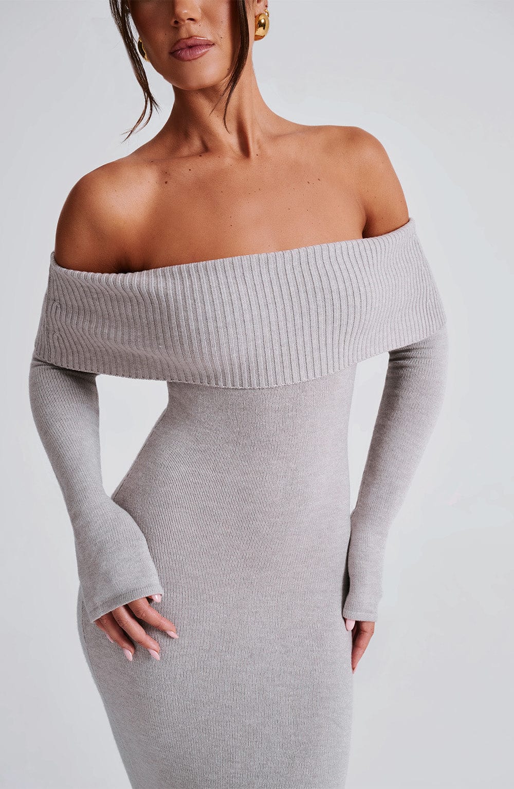 Angel | Off-Shoulder Black Maxi Dress – Premium Sculpting Knitted Gown