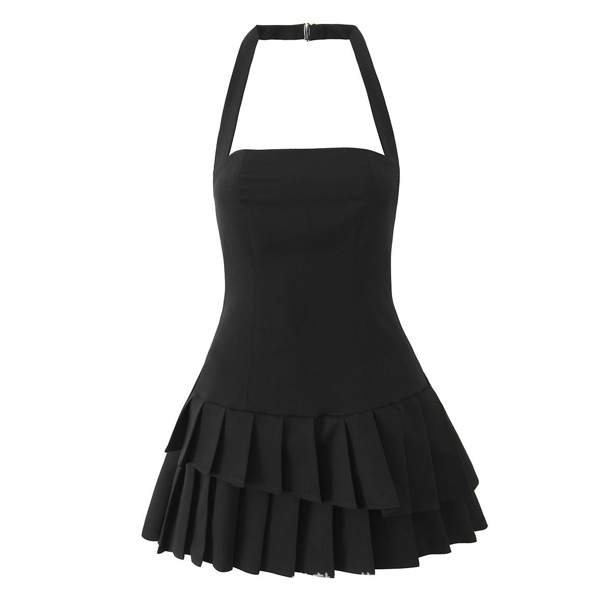 Freya | Asymmetric Pleated Halterneck Tailored Mini Dress