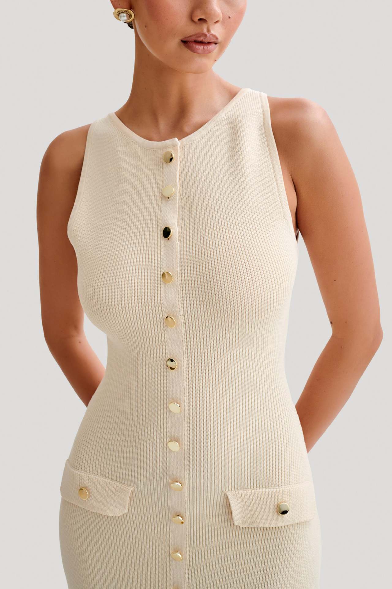 Gabriella | Sleeveless Ribbed Button-Down Maxi Dress