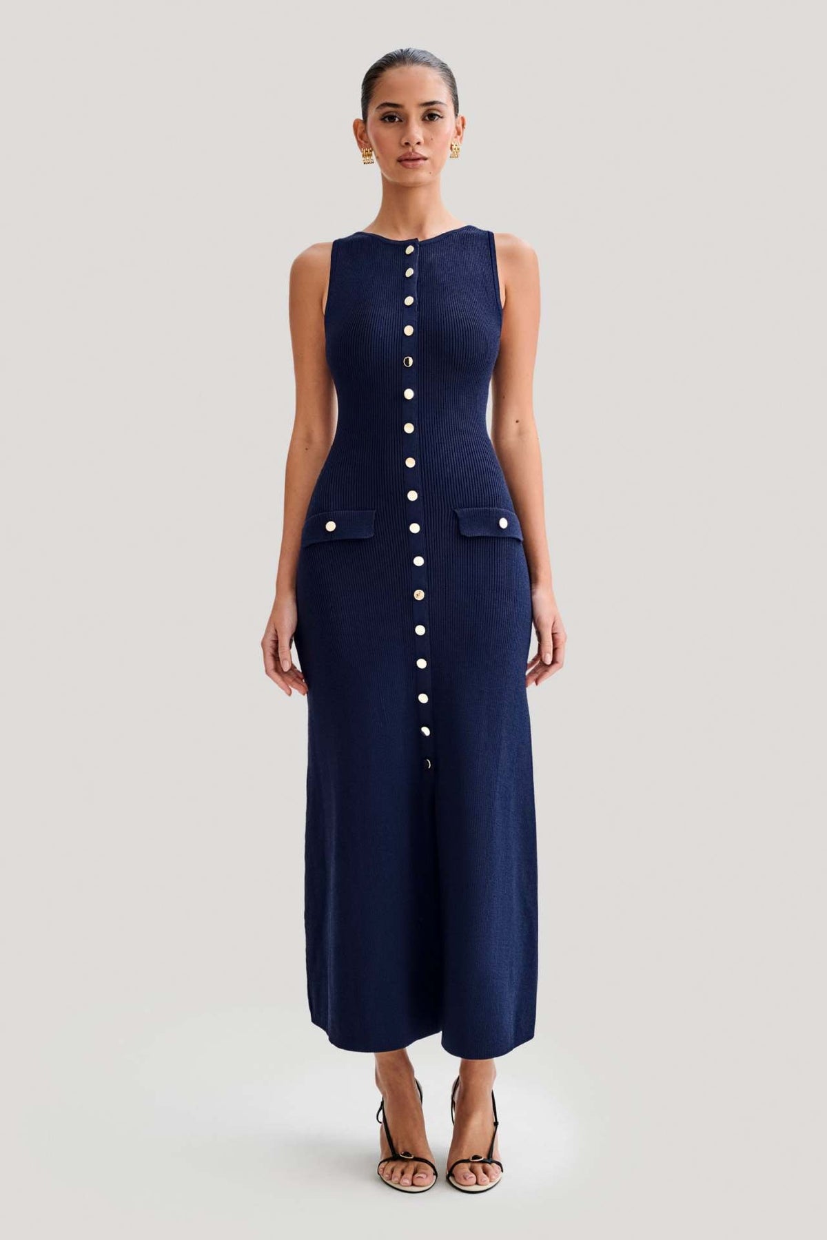Gabriella | Sleeveless Ribbed Button-Down Maxi Dress