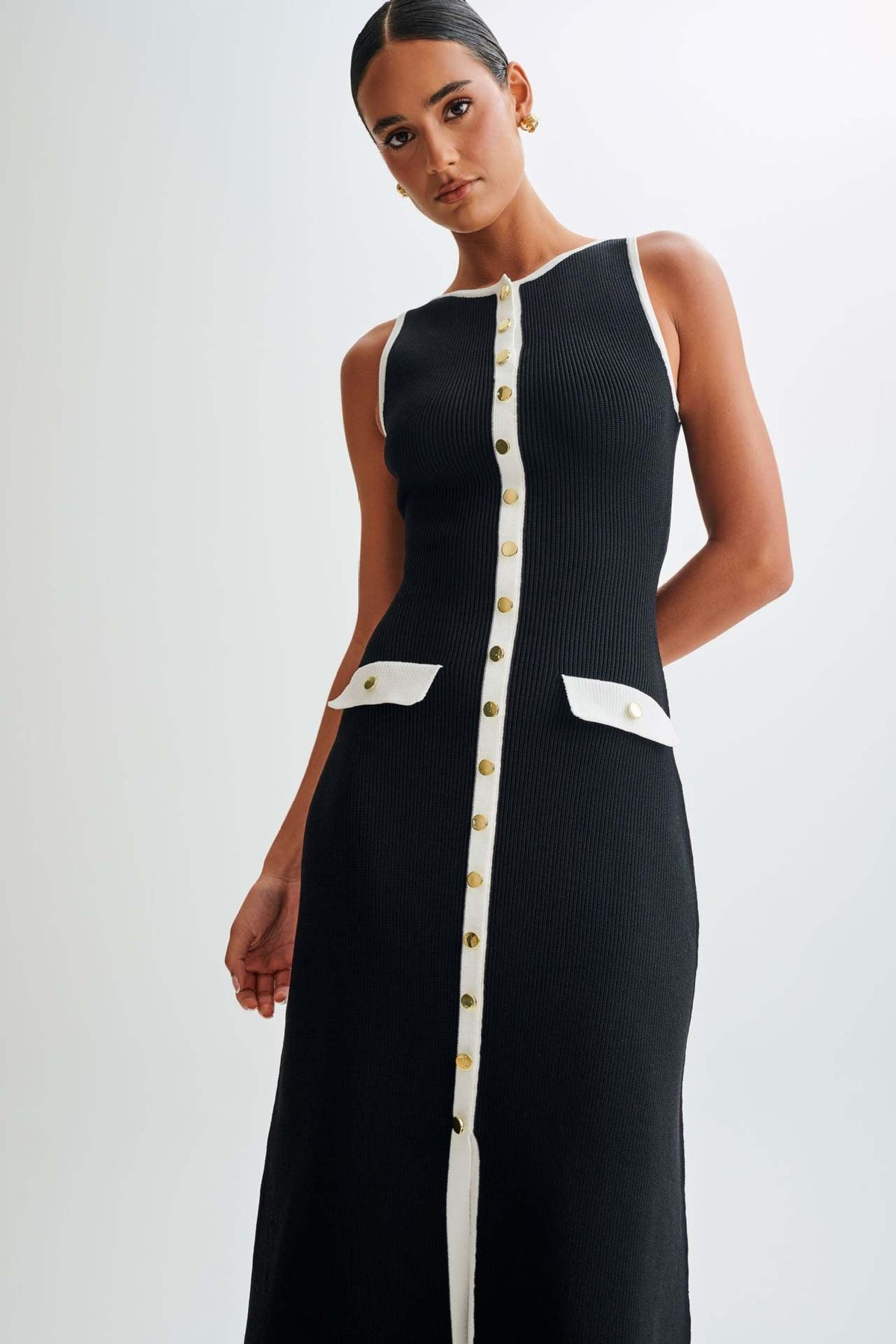 Gabriella | Sleeveless Ribbed Button-Down Maxi Dress