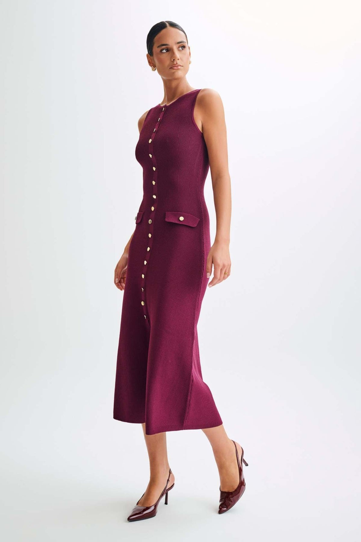 Gabriella | Sleeveless Ribbed Button-Down Maxi Dress