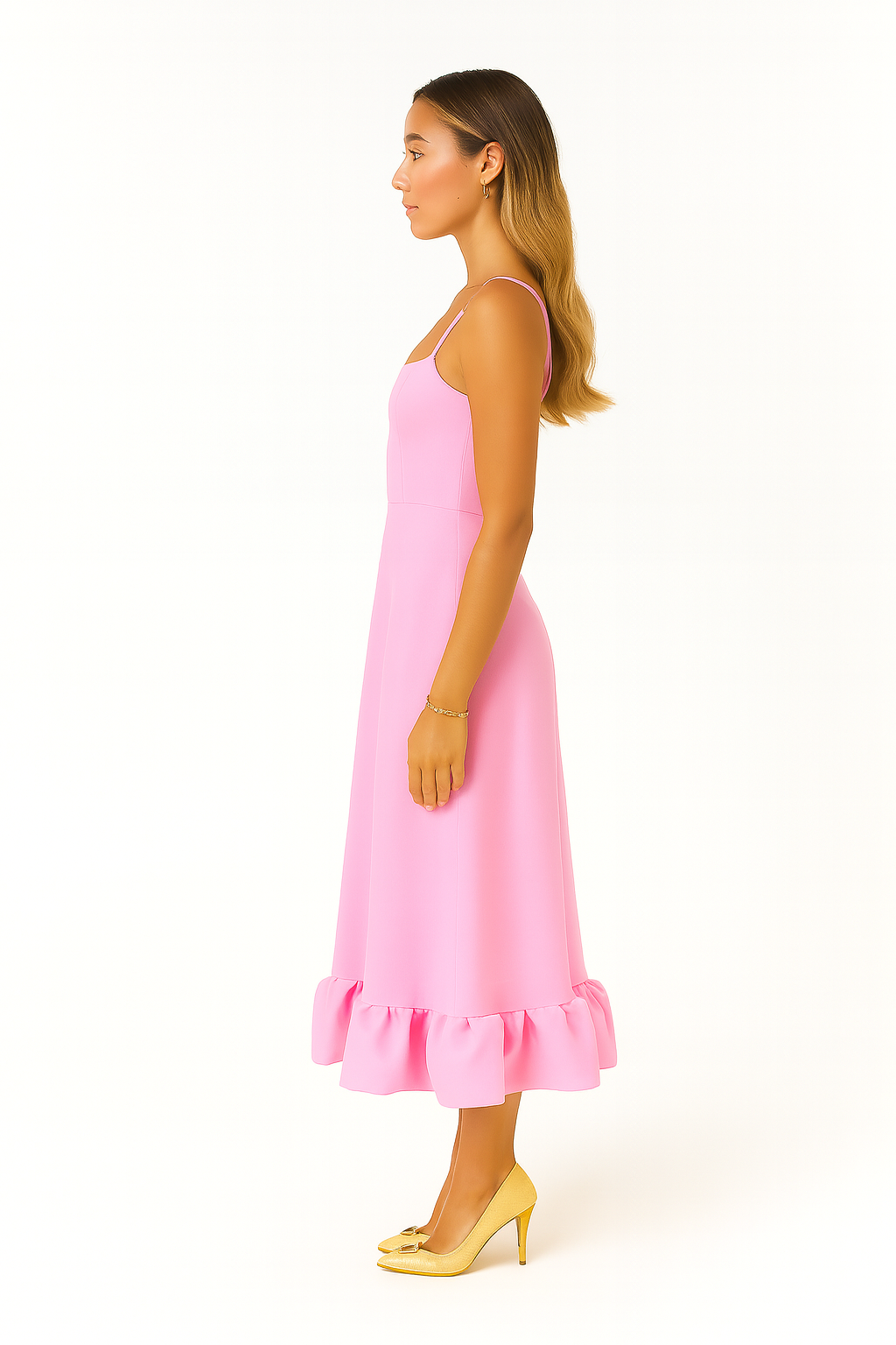 Adina | Soft Chiffon Ruffle Hem Midi Dress