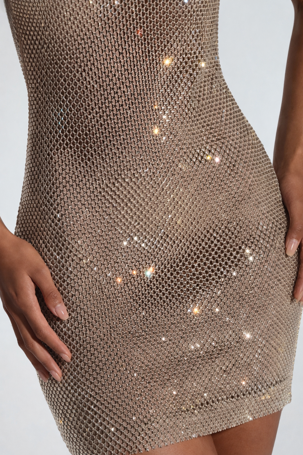 The Solar | Square Neck Rhinestone Stretch Net Mini Dress