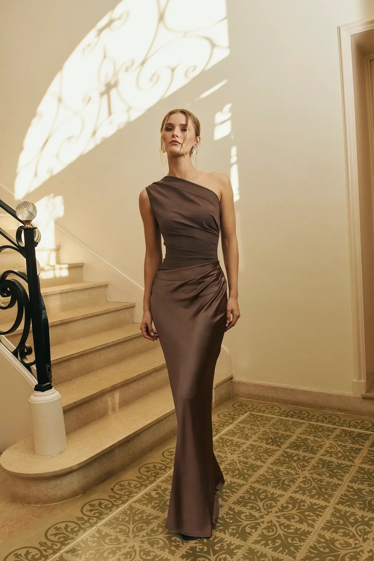 Zondra | Asymmetrical Matte & Shiny Satin Maxi Dress