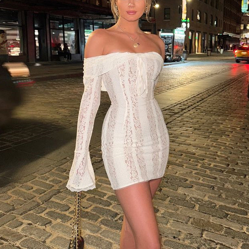 Ava | Romantic Bell Sleeve Off-Shoulder Lace Mini Dress