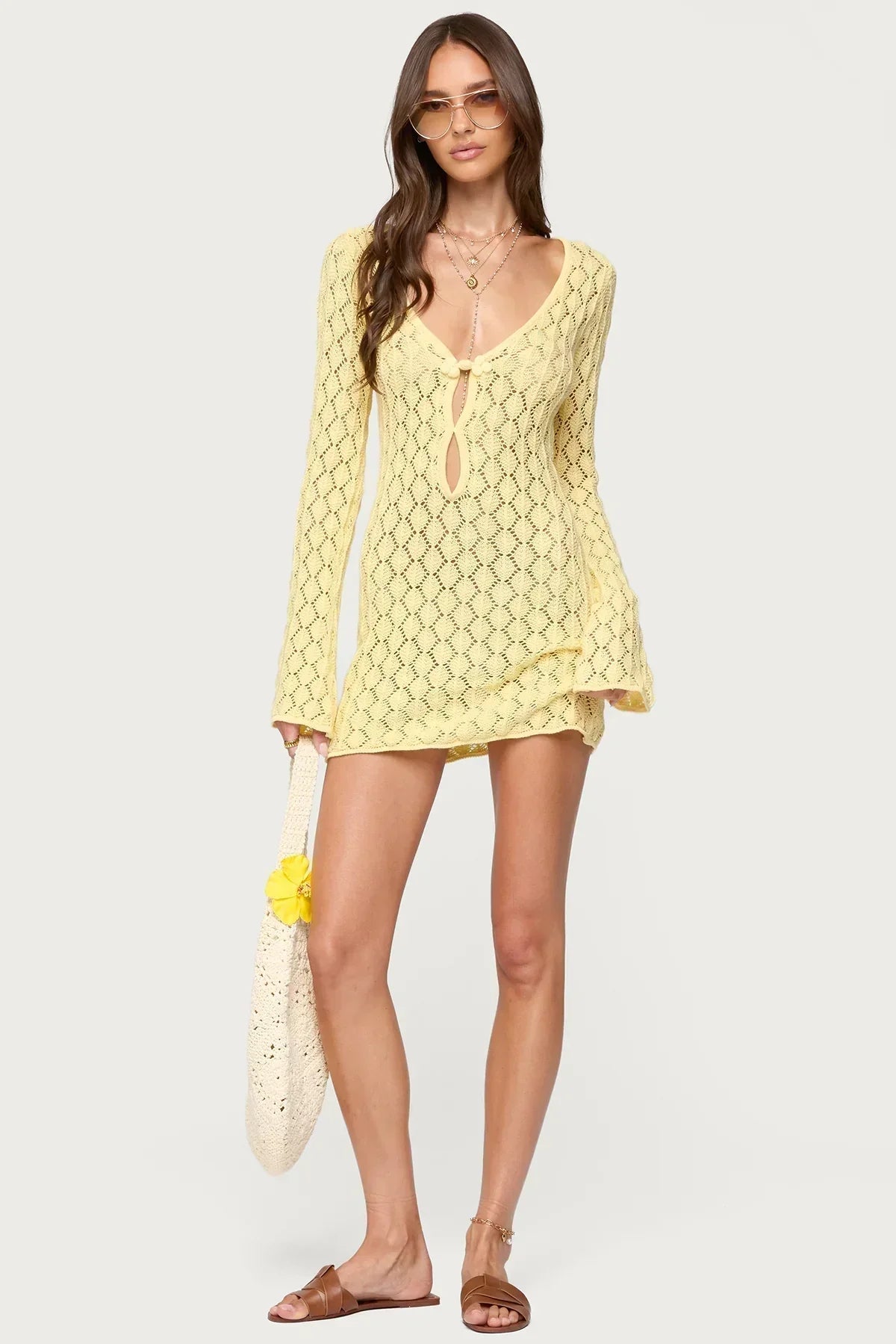 Maré | Breezy Open-Knit Long-Sleeve Crochet Mini Dress