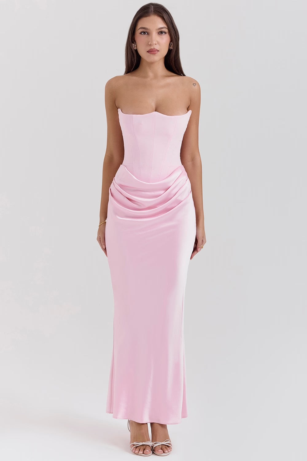 Stella | Strapless Satin Structured Bodice Maxi Dress