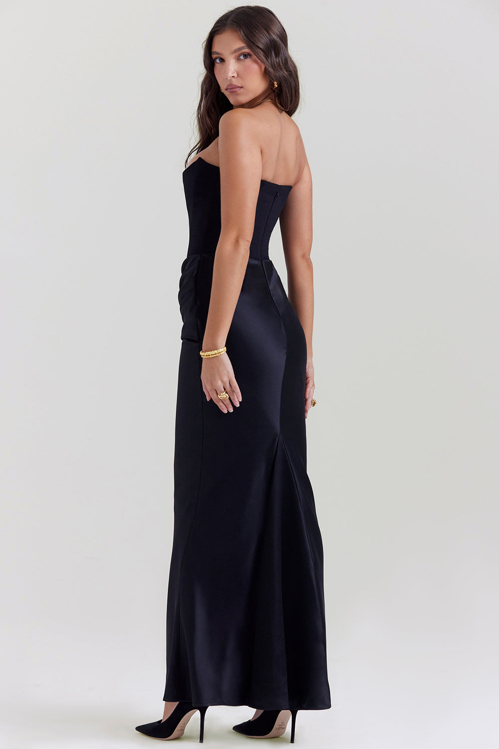 Stella | Strapless Satin Structured Bodice Maxi Dress