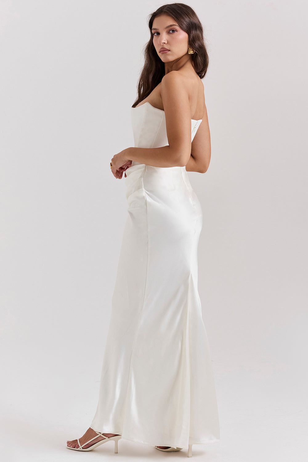 Stella | Strapless Satin Structured Bodice Maxi Dress