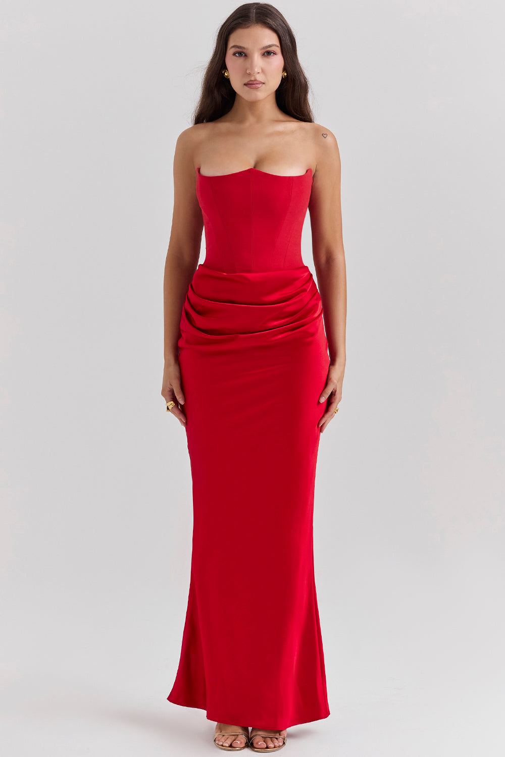 Stella | Strapless Satin Structured Bodice Maxi Dress