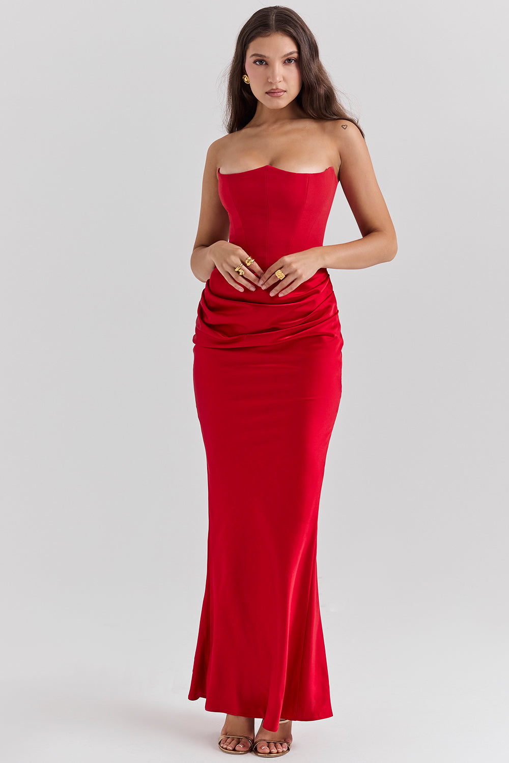 Stella | Strapless Satin Structured Bodice Maxi Dress