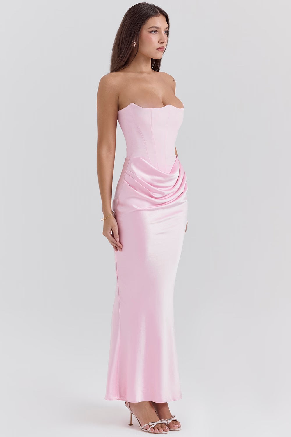 Stella | Strapless Satin Structured Bodice Maxi Dress
