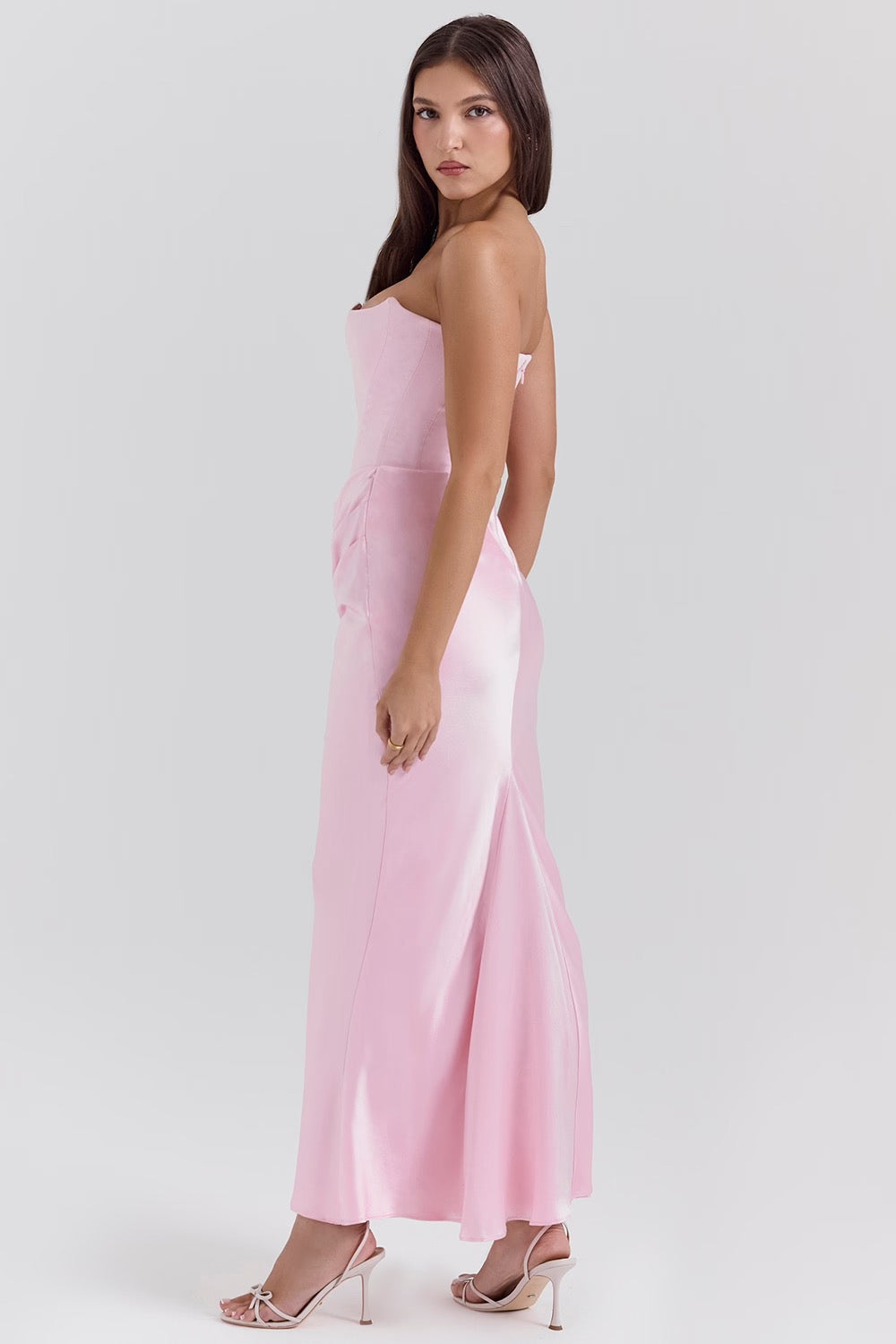 Stella | Strapless Satin Structured Bodice Maxi Dress