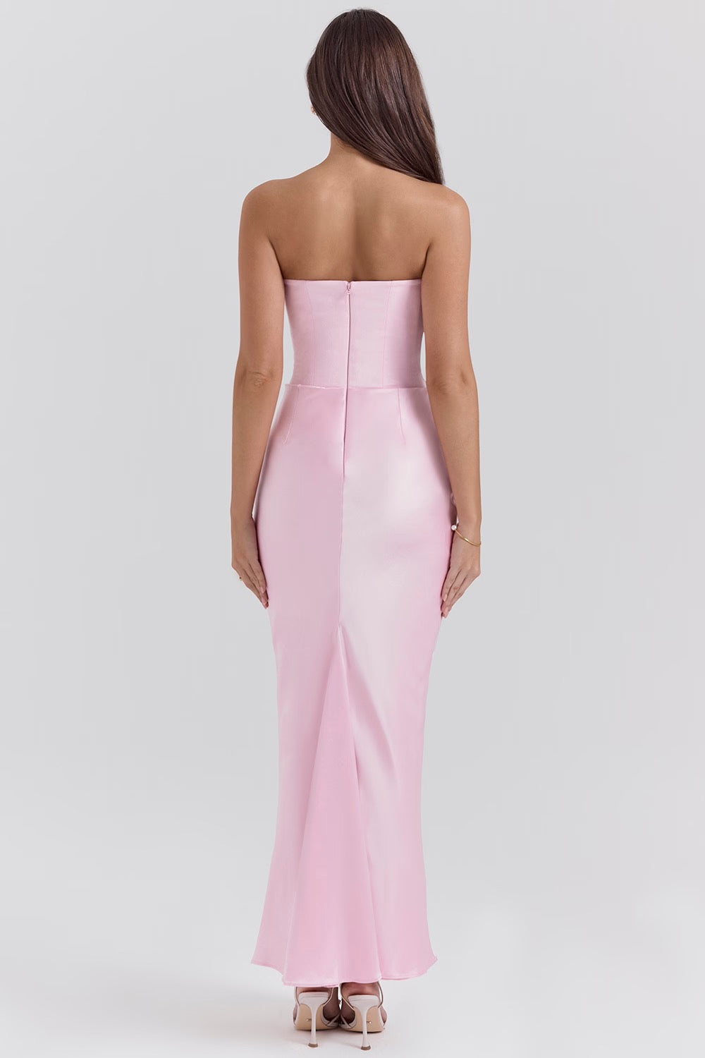 Stella | Strapless Satin Structured Bodice Maxi Dress