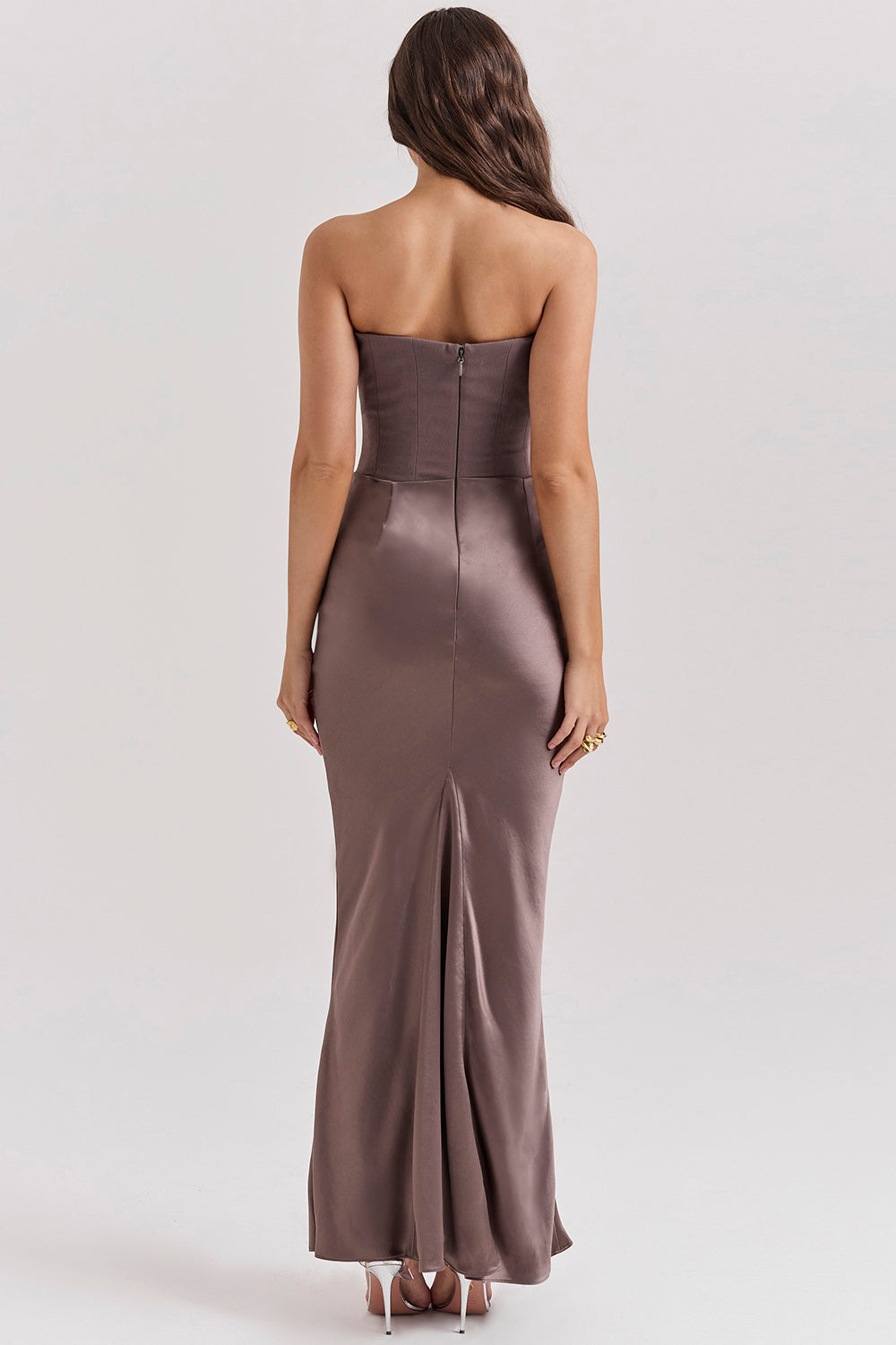 Stella | Strapless Satin Structured Bodice Maxi Dress