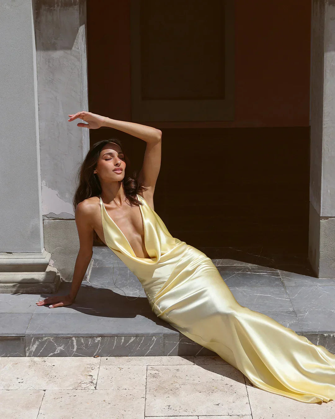 Lilly | Cowl Neck Open Back Satin Maxi Dress
