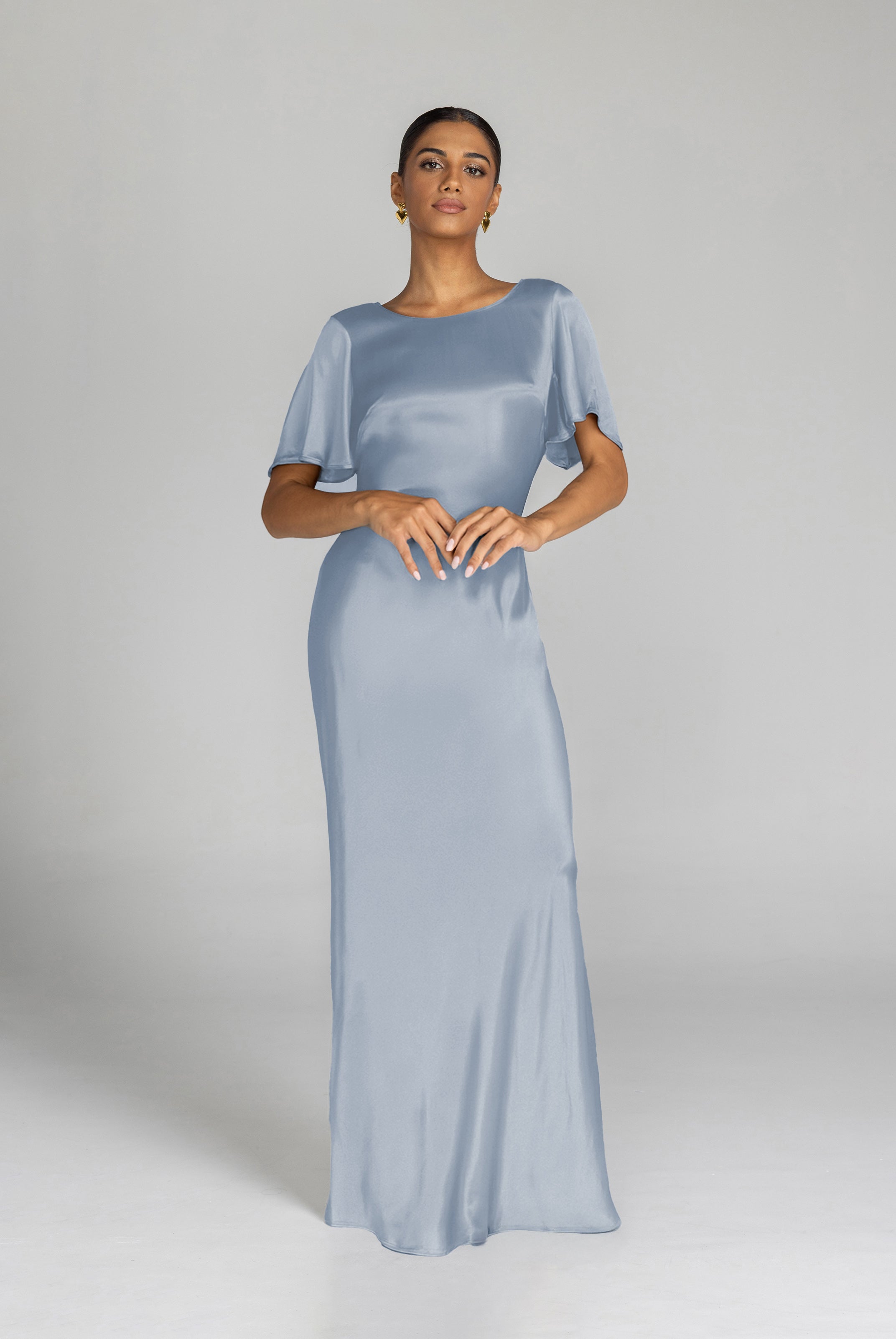 Golden Hour Ice Blue Satin Midi Dress