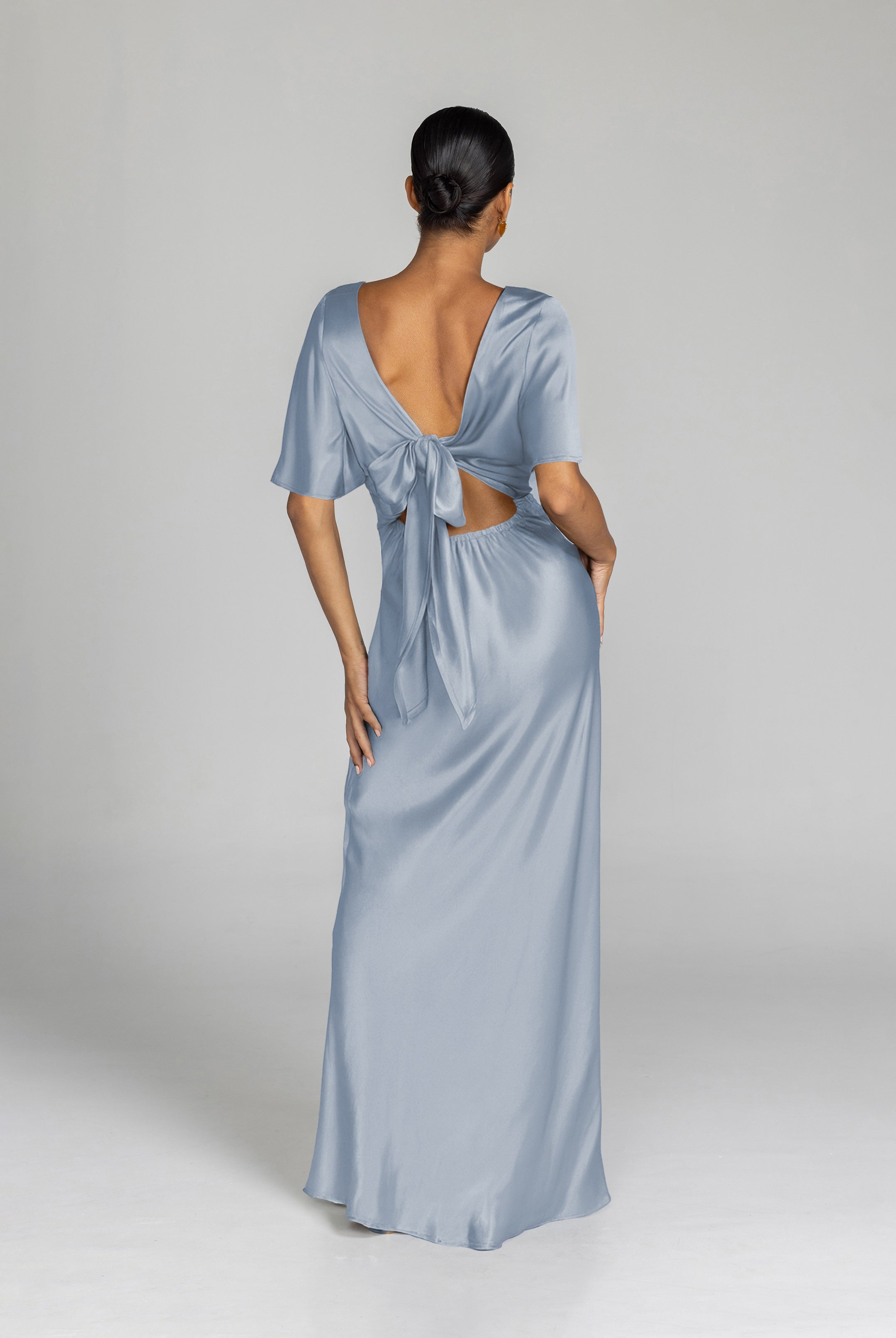 Golden Hour Ice Blue Satin Midi Dress
