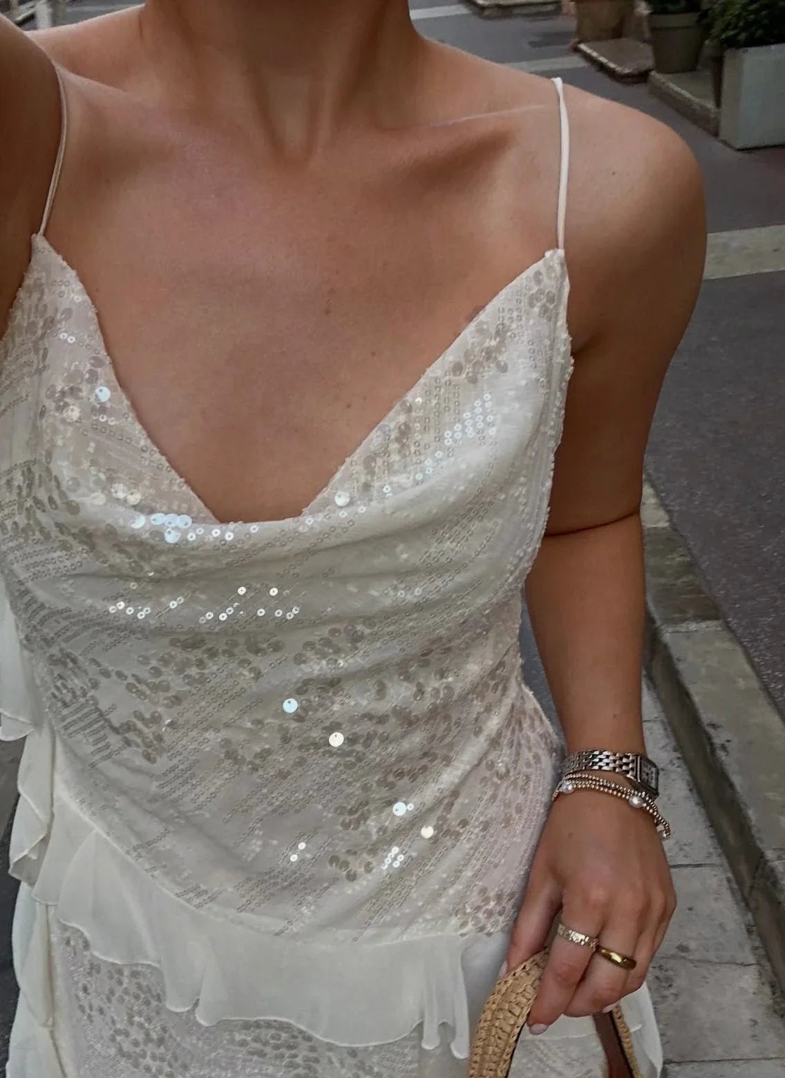 Adeline | Women's White Sleeveless Sequin Mini Summer Dress