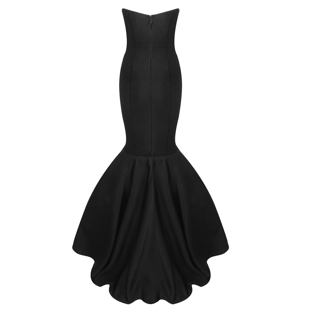 Anika | Women's Black Fitted Strapless Mermaid Maxi Prom Dress