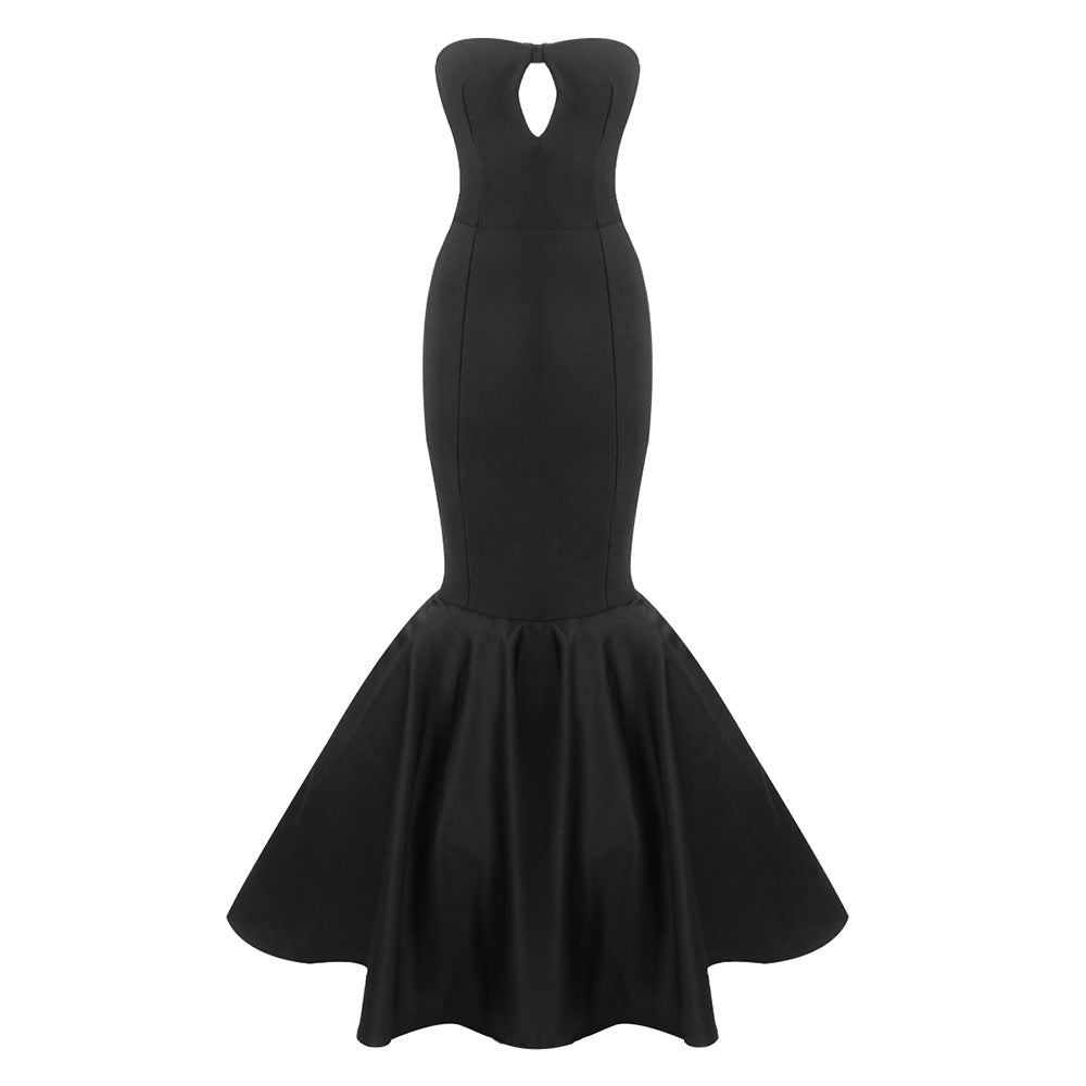 Anika | Women's Black Fitted Strapless Mermaid Maxi Prom Dress