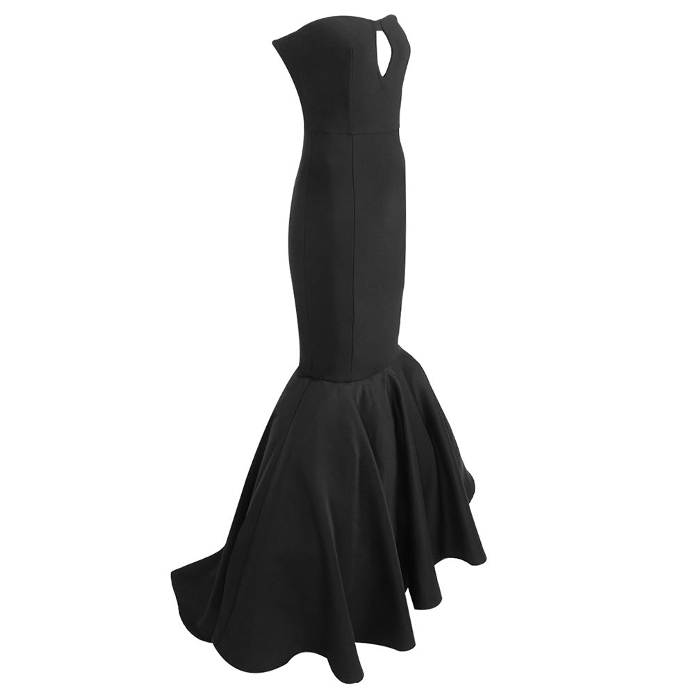 Anika | Women's Black Fitted Strapless Mermaid Maxi Prom Dress