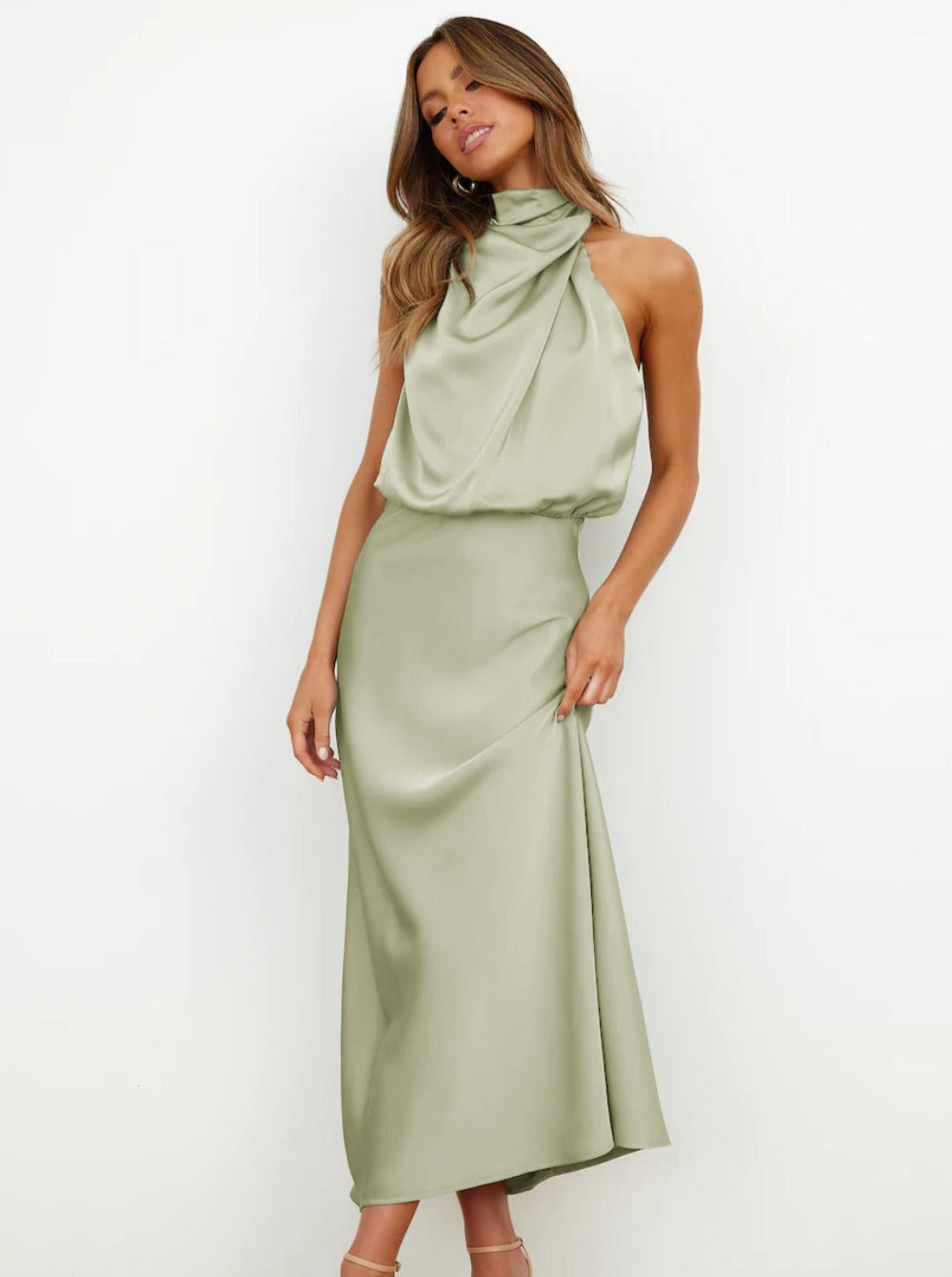 Briony | Women's Green Elegant Halter Neck Maxi Wedding Guest Dress