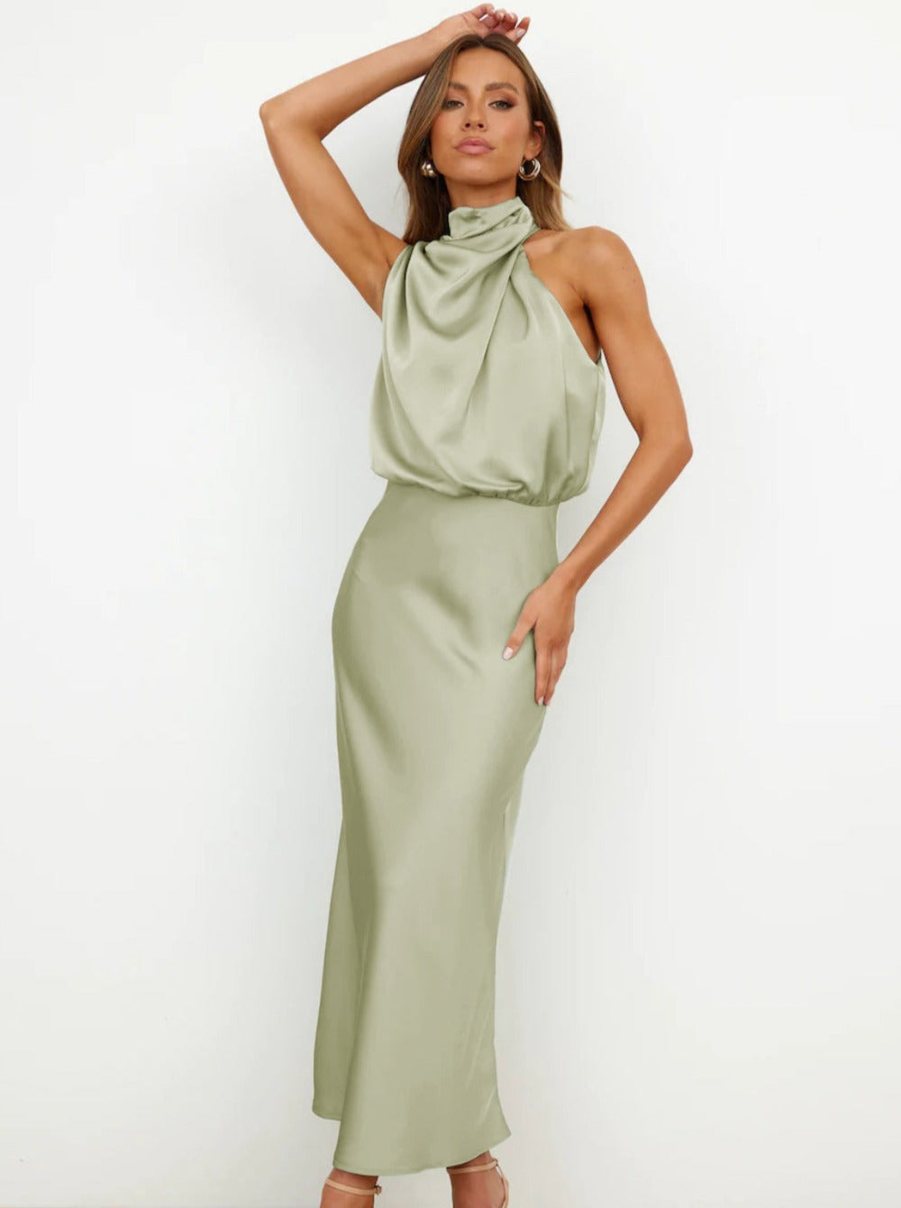 Briony | Women's Green Elegant Halter Neck Maxi Wedding Guest Dress