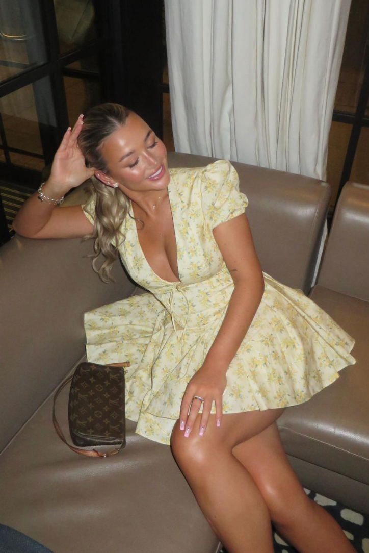 Bryanna | Women's Floral V-Neck Yellow Mini Summer Dress