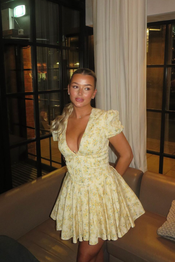 Bryanna | Women's Floral V-Neck Yellow Mini Summer Dress