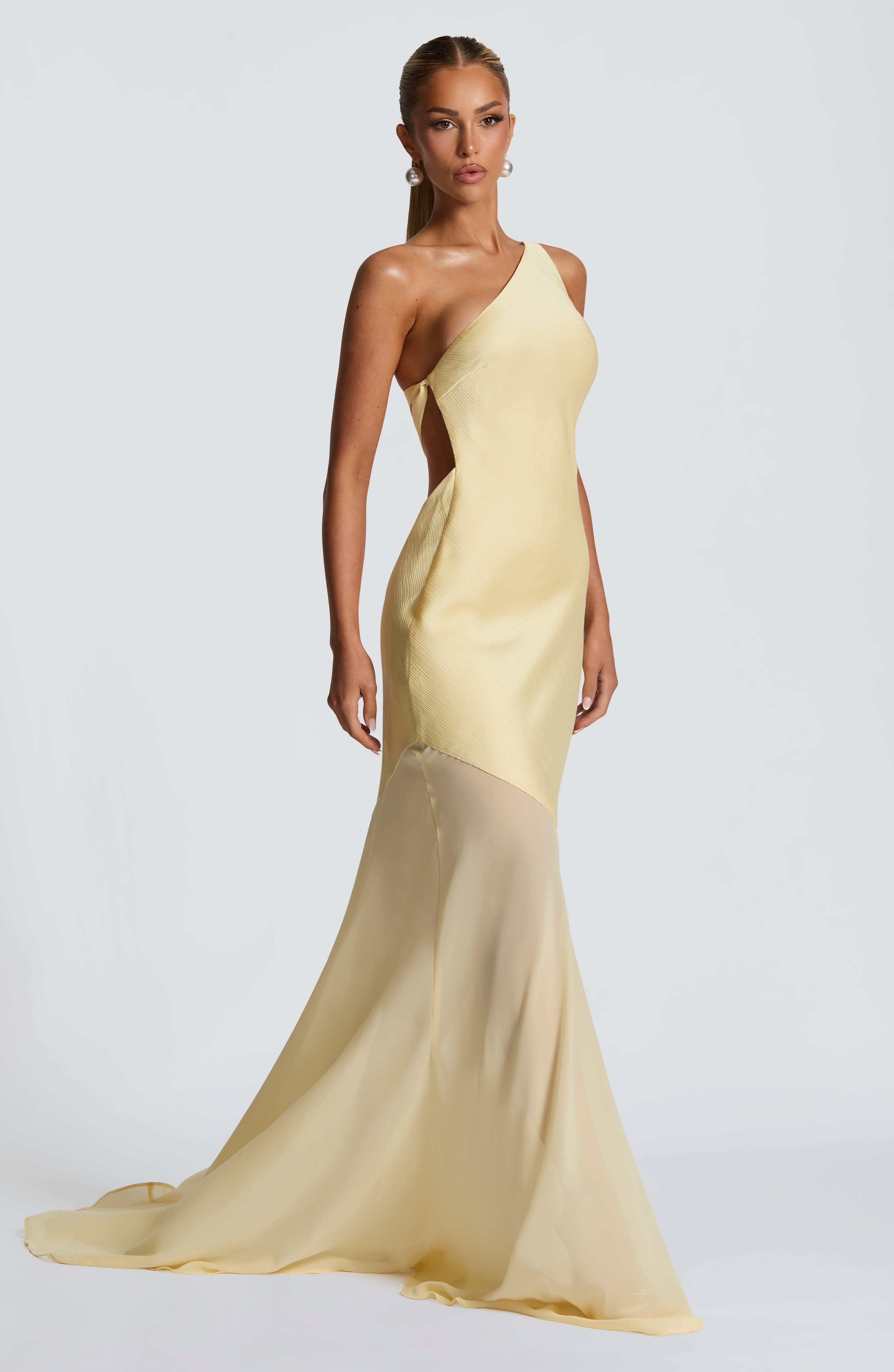 Caprice | Women's Yellow One-Shoulder Maxi Wedding Guest Dress