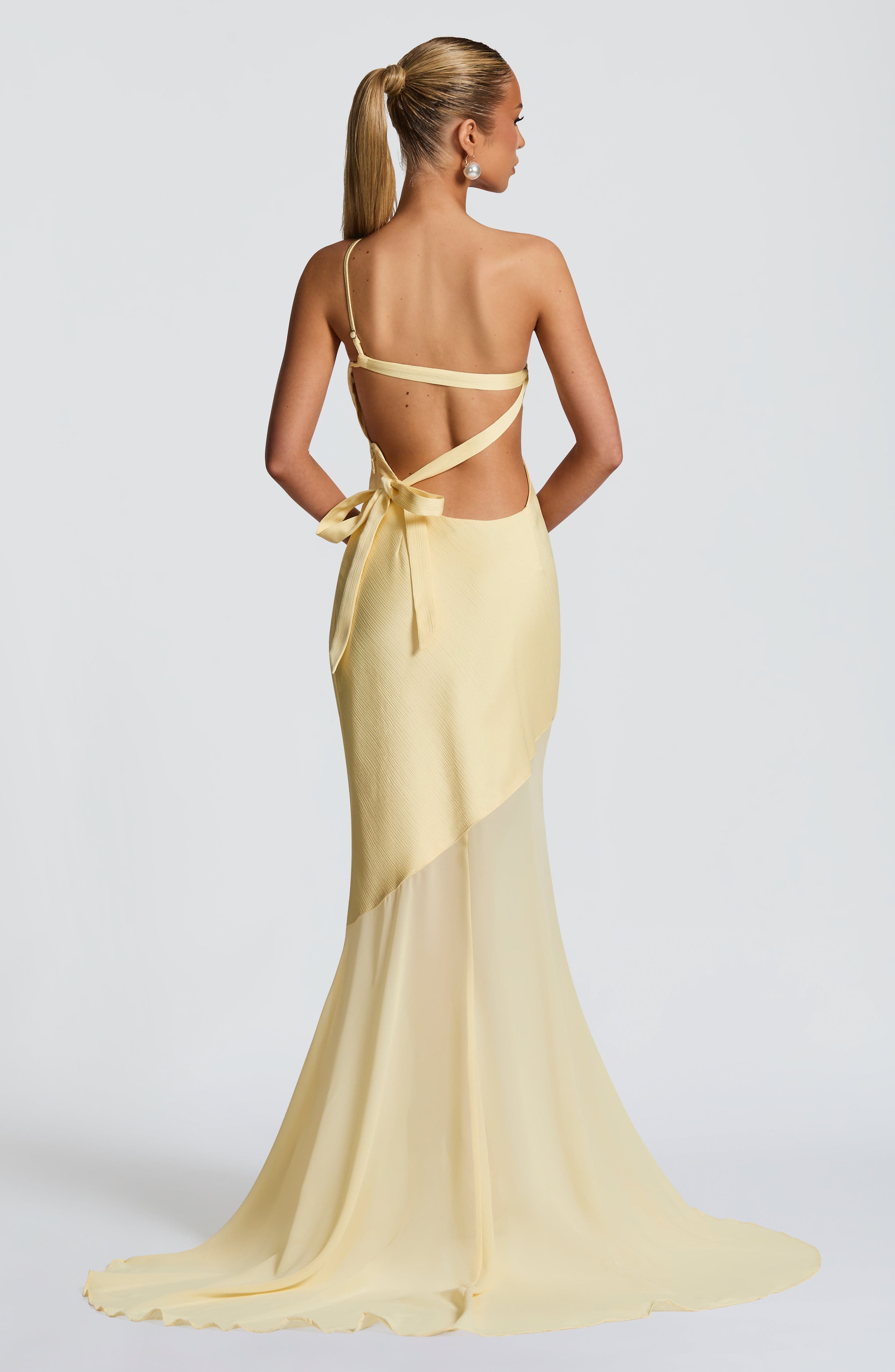 Caprice | Women's Yellow One-Shoulder Maxi Wedding Guest Dress