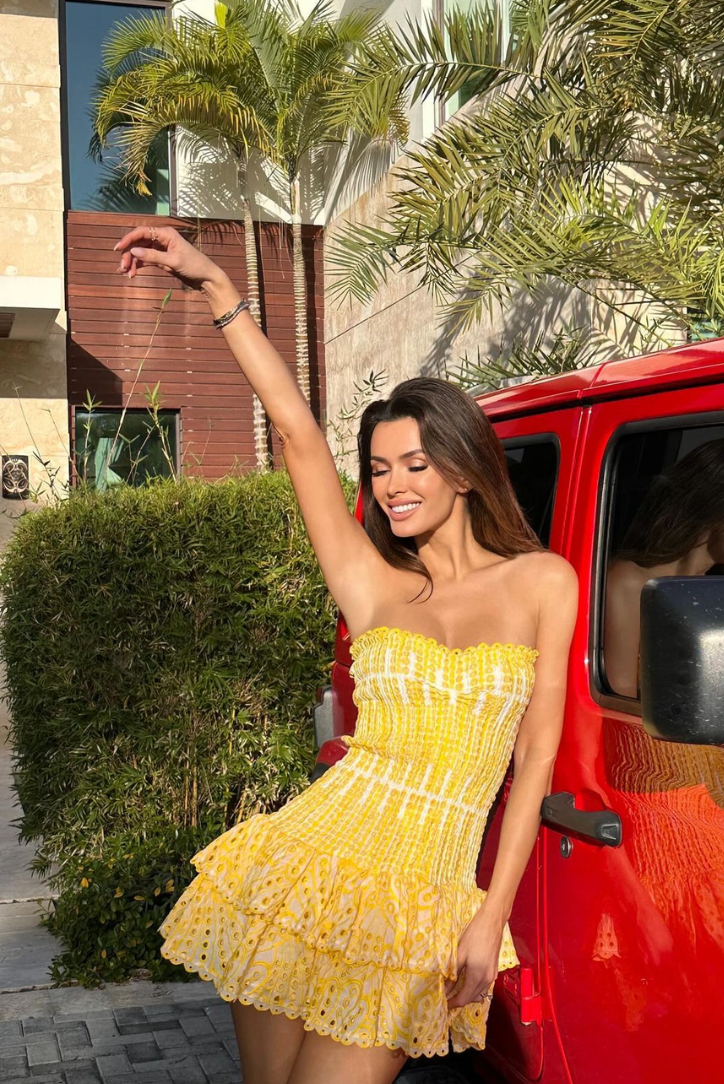Danica | Women's Yellow Ruffle Mini Vacation Summer Dress