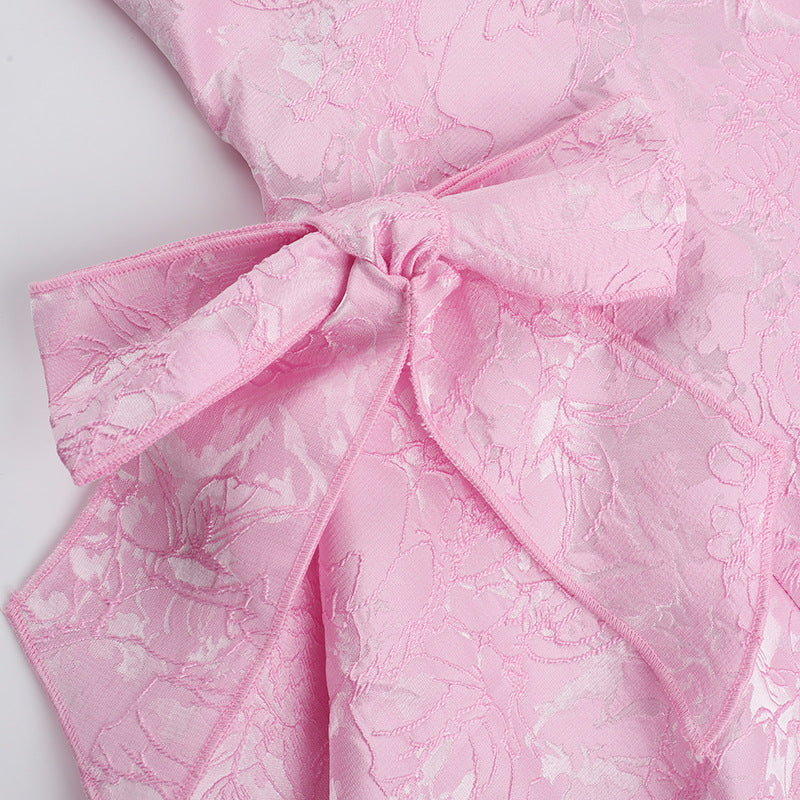 Estrella | Women's Pink Sleeveless Halterneck Mini Prom Dress with Bows