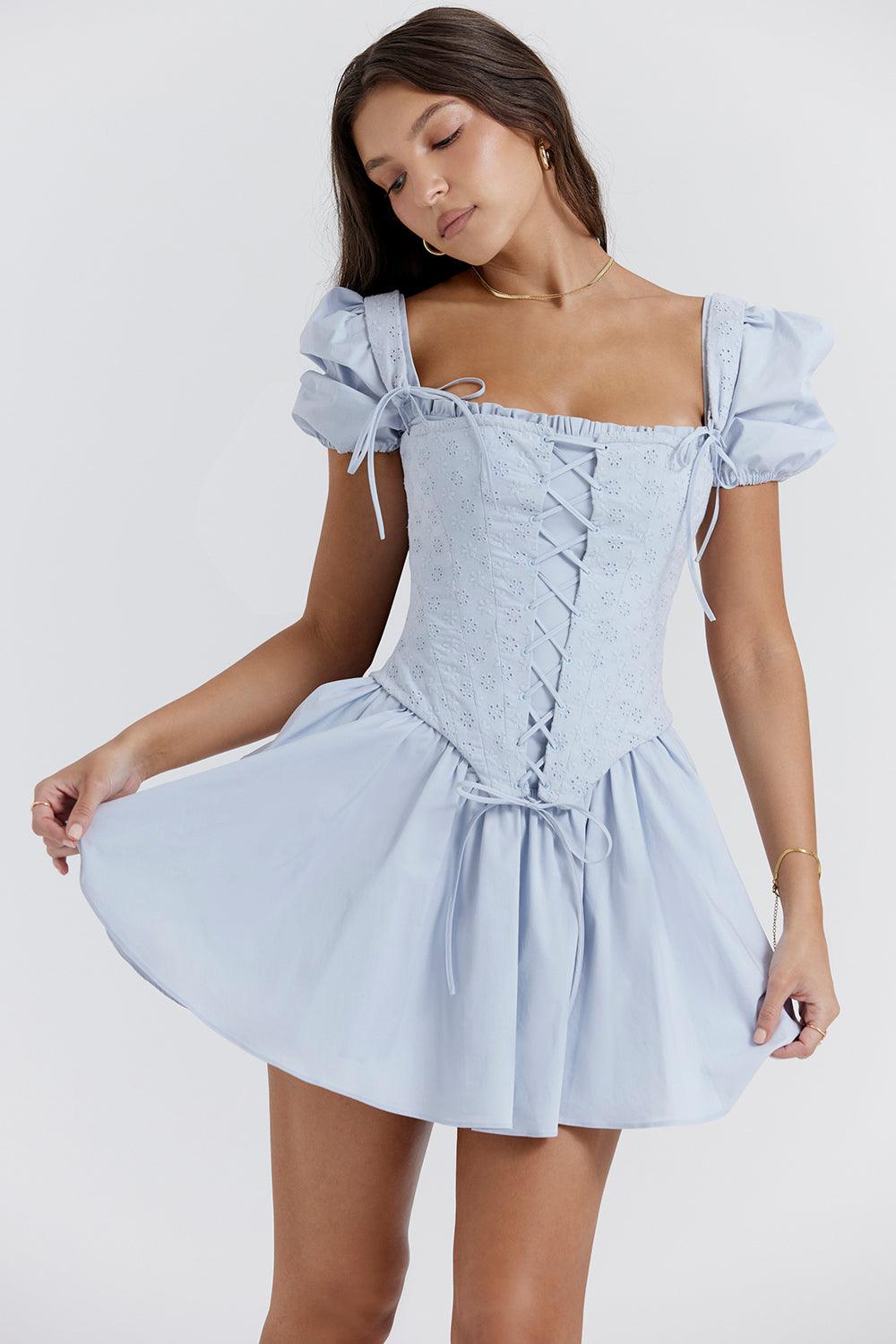 Kailey | Women's Blue Embroidered Corset Mini Summer Dress